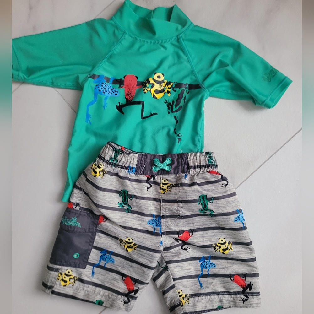 Boys Swim Shorts and Rashgaurd with Frog Print
